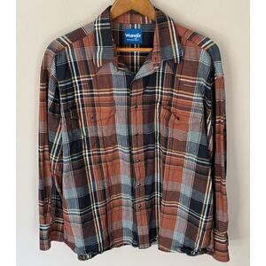 Vintage Wrangler Western Shirt Mens XXL Pearl Snap Long Sleeve Black Tan Orange